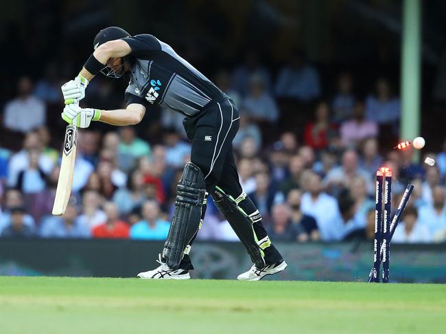 Stanlake knocked over Martin Guptill’s castle.