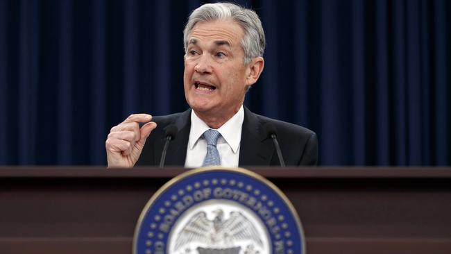 Federal Reserve chairman Jerome Powell speaks following the Federal Open Market Committee meeting in Washington. Pic: AP