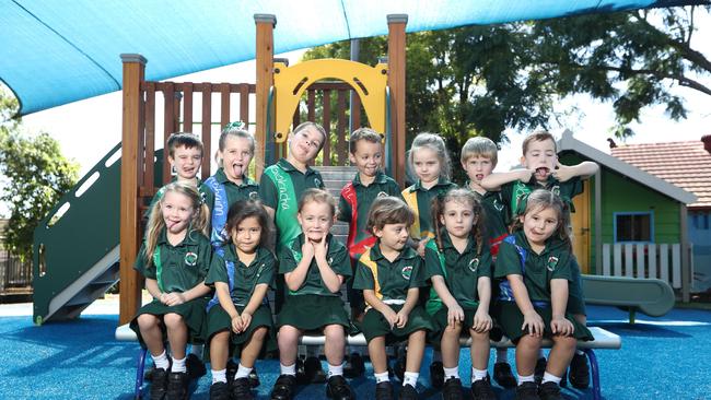 St Brigid's MFY21 - Class A . PREP A BACK ROW (L-R): Couper Rapson, Grace Larkins, Lachlan Oak, Zach Williams, Lyla Hall, Liam Foley, Bailey Cooper FRONT ROW (L-R): Jayla Giobbi, Adriana Charles Paredes, Ava Cooper, Livian Price, Alessia Hobart, Billie Fish Photograph : Jason O'Brien