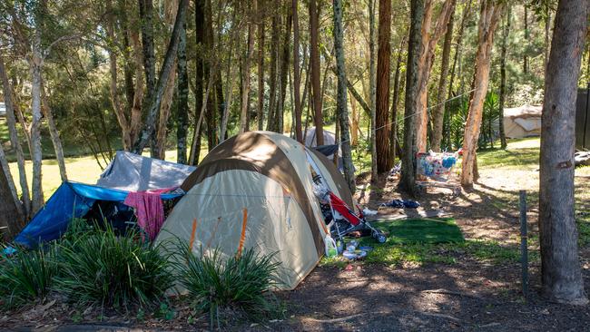 Homeless people taking shelter at the Coffs Harbour Neighbourhood centre.