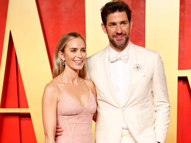 Emily Blunt and husband John Krasinski at the Vanity Fair Oscars Party last month. Blunt said they and their two daughters enjoyed a low-key life in Sydney when not working. Picture: Michael Tran/AFP