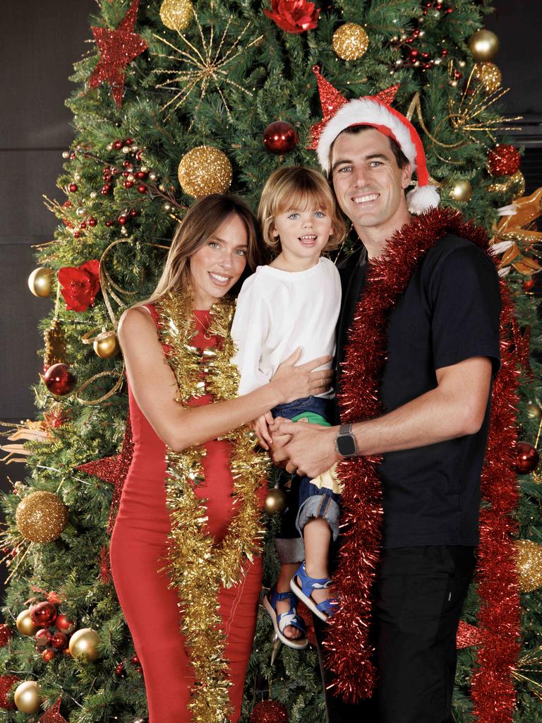 Pat Cummins with wife Becky and son Albie. Picture: David Geraghty.