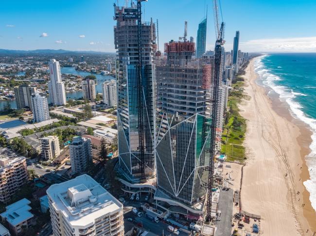 The Jewel triple towers have topped out but work on site stalled two weeks ago. Photo: Supplied