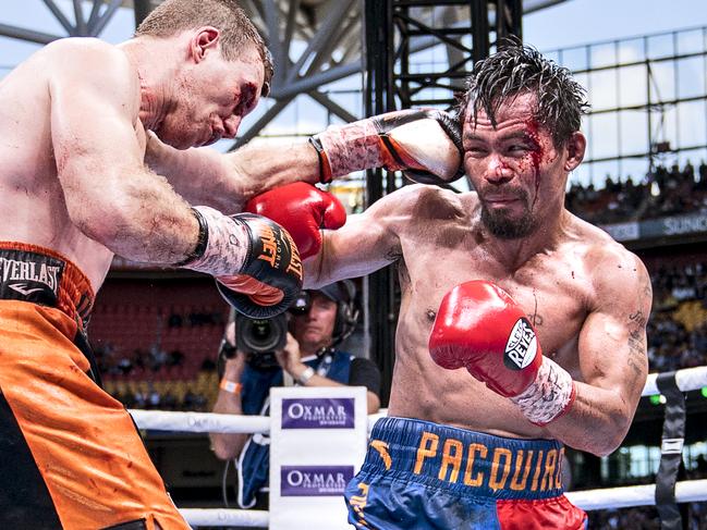 Jeff Horn (L) scored one of the biggest Australian boxing wins over Pacquiao in 2017. Picture: Erick W. Rasco /Sports Illustrated via Getty Images