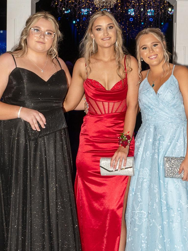 Sarah- Lee Murphy-Way, Lilly Venz and Hayley Goodin at Mackay Christian College Graduation dinner, Thursday 16 November 2023 Picture:Michaela Harlow