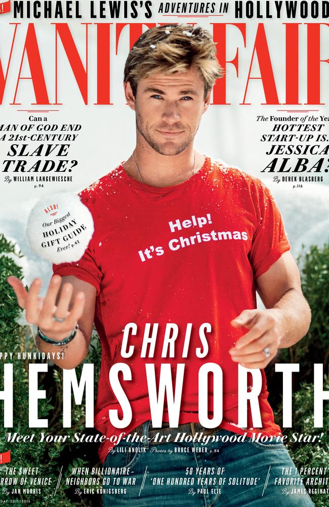 Chris Hemsworth on the cover of Vanity Fair's Christmas issue. Picture: Bruce Weber