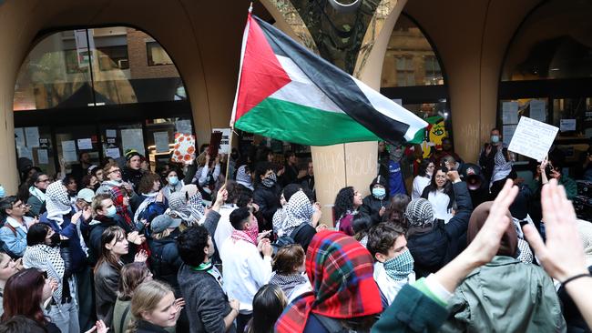 Pro-Palestinian protesters continued to occupy parts of the University of Melbourne on Friday. Picture: NCA NewsWire / David Crosling