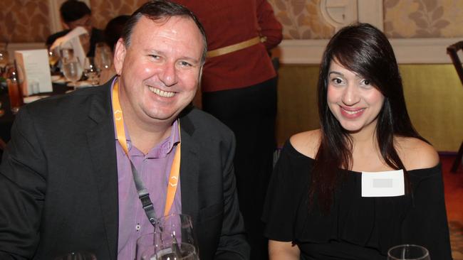 Port Pirie Mayor John Rohde and his former girlfriend Bita at an official trade dinner at the Makati Shangri-La hotel in Manila during his second ratepayer-funded trip to the Philippines in May 2016.