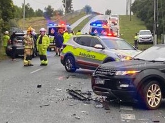 Nine people were injured in this six-vehicle crash on the Gold Coast. Picture: Nine News