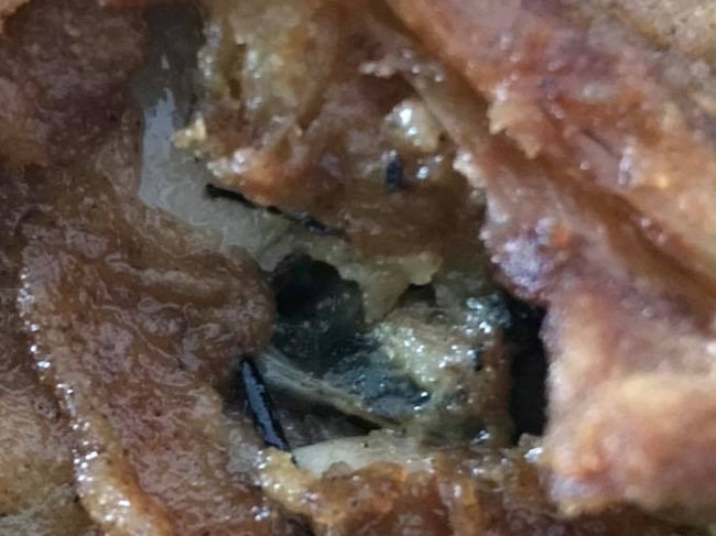 Canberra mother Katie Shearer was horrified to find a cockroach embedded in a piece of fried chicken she bought from a local shop.