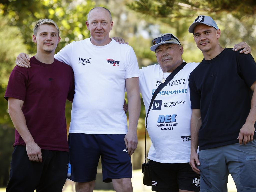 Nikita Tszyu, Igor Golubev, Boris Tszyu and Tim Tszyu last year. Picture: Sam Ruttyn