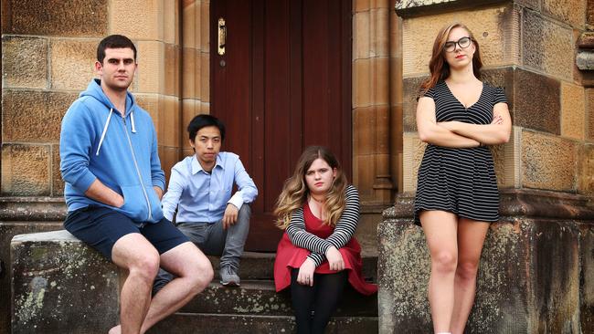 7/12/17: L to R..Francis Tamer, Warren Wang, Renee Gorman, VP of Sydney University's Conservative Club and Katarina Perkovic at Sydney University. They are concerned about blatant moves by the university leadership to shut down conservative events/voices. John Feder/The Australian