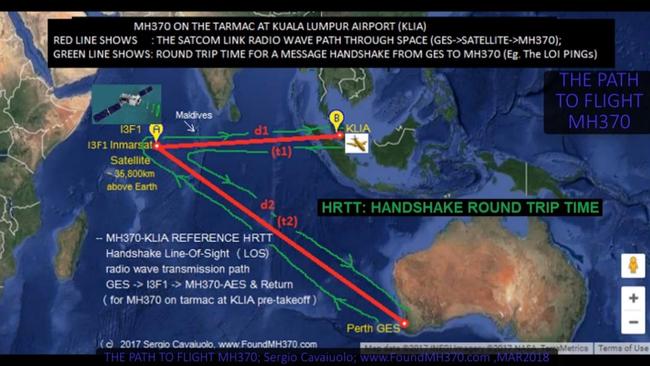 An image representing Sergio Cavaiuolo's theory that MH370 crashed in the north west Indian Ocean, based on the satellite data. Picture: Picture: Sergio Cavaiuolo