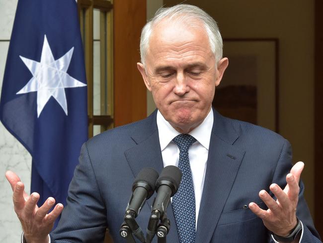 Australia's Prime Minister Malcolm Turnbull gestures during a press conference at Parliament House in Canberra. Picture: Mark Graham/AFP