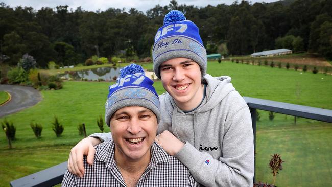 Baxter Stickland, 17, with his dad Matthew. Picture : Ian Currie