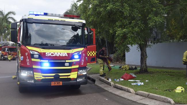 Fire crews could be seen re-organising their kit and equipment. Picture: Harry Brill.