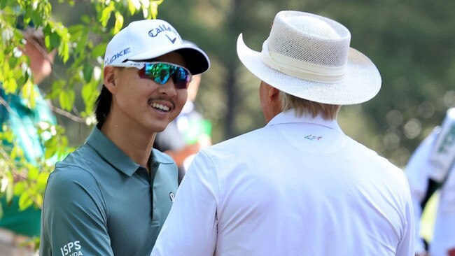 Norman and Australian golfer Min Woo Lee during a practice round at Augusta. Picture: Supplied