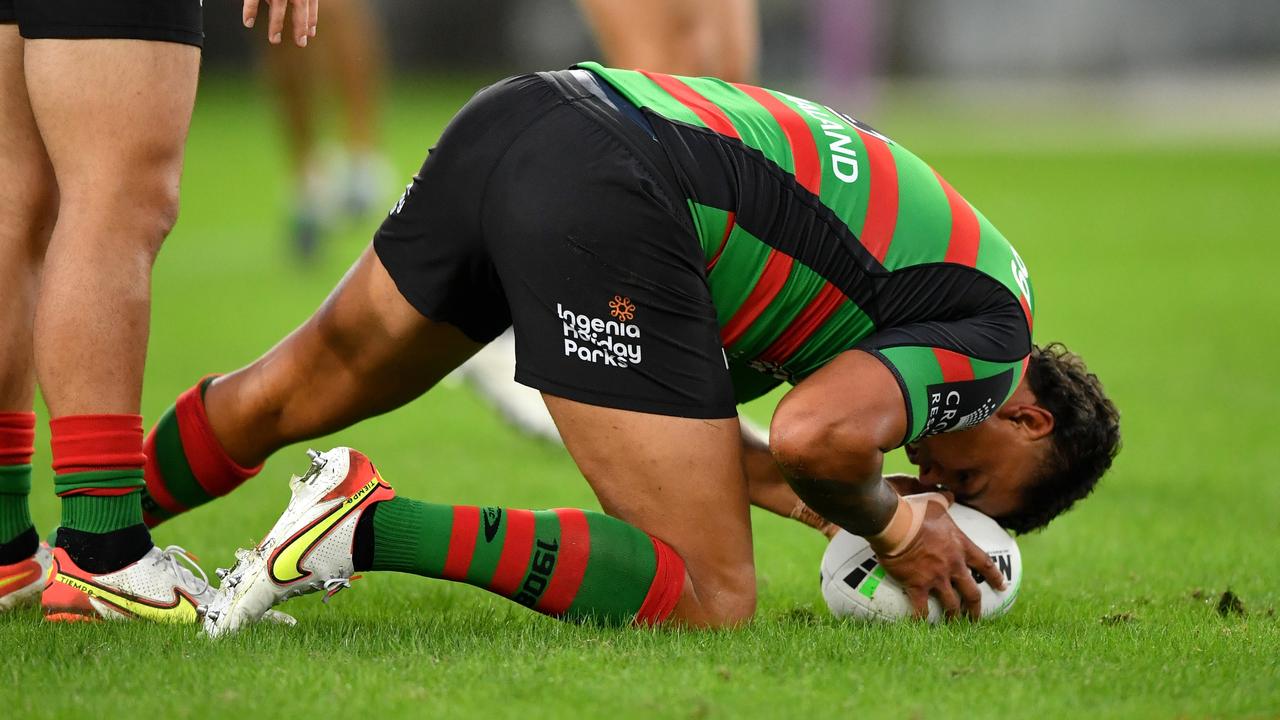 NRL R5 South Sydney Rabbitohs vs St George Illawarra Dragons at Accor Stadium - Latrell Mitchell, hamstring injury . Picture: NRL Photos/Gregg Porteous