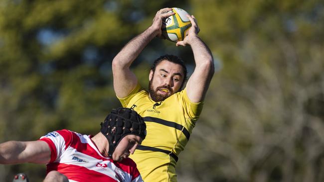 Lachlan Tulloch gets to the ball for Goondiwindi Emus against Toowoomba Rangers in the Risdon Cup A Grade grand final on Downs Rugby 2023 grand final day at Toowoomba Sports Ground, Saturday, August 12, 2023. Picture: Kevin Farmer