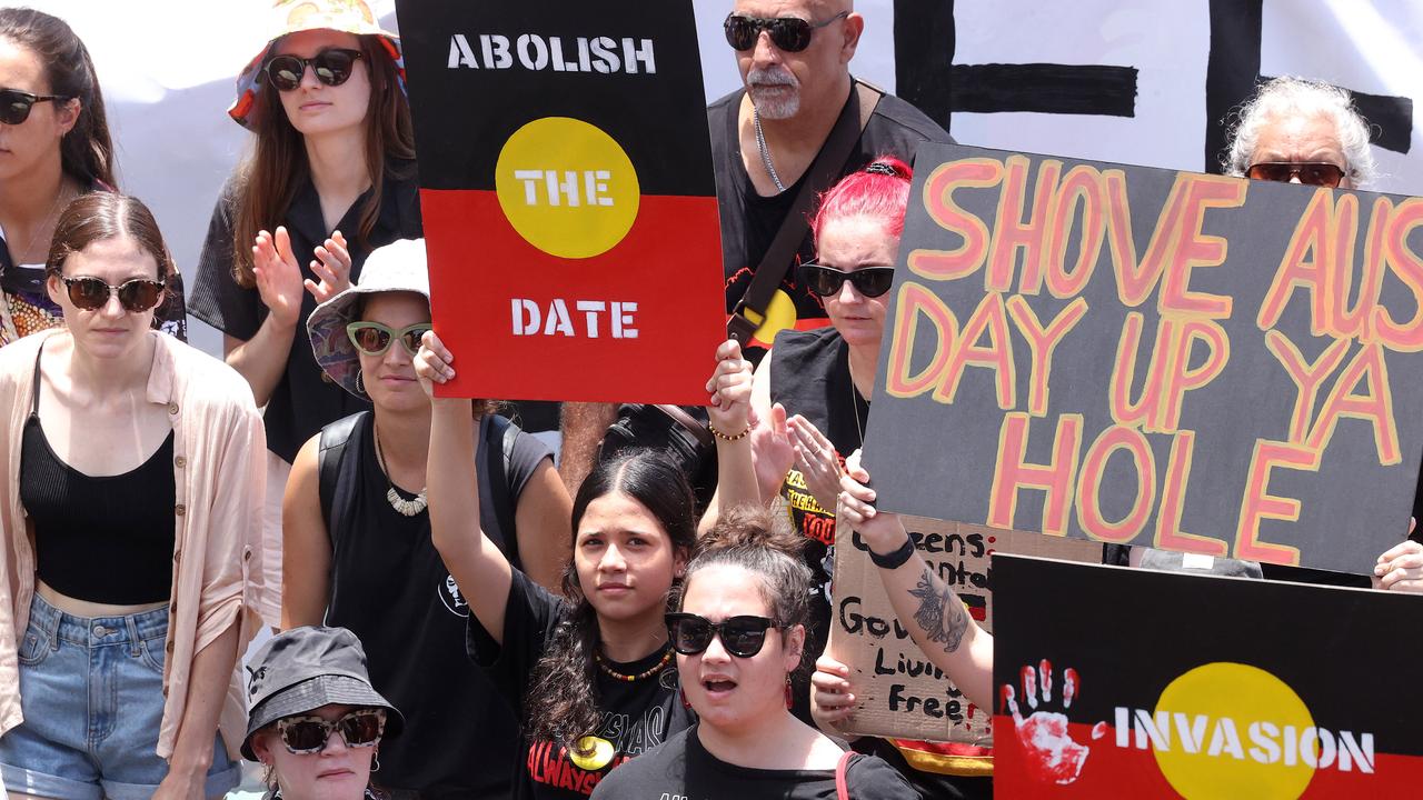 Australia Day protest march, Brisbane. Picture: Liam Kidston