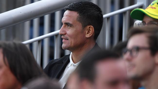 Former Socceroos star Tim Cahill looks on from the crowd. Picture: Getty Images