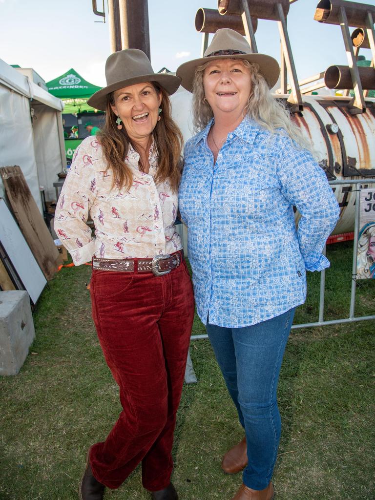 Tracey Cran (left) and Carol Whitfield. Meatstock at the Toowoomba Showgrounds. April 15th, 2023