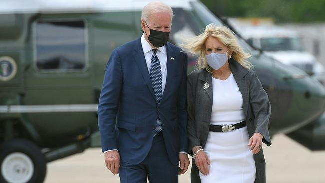 US President Joe Biden, masked up, with his wife, First Lady Jill Biden. Picture: Mandel Ngan/AFP