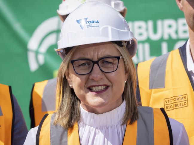 Premier Jacinta Allan inspects early works of the Suburban rail loop. Picture: Wayne Taylor