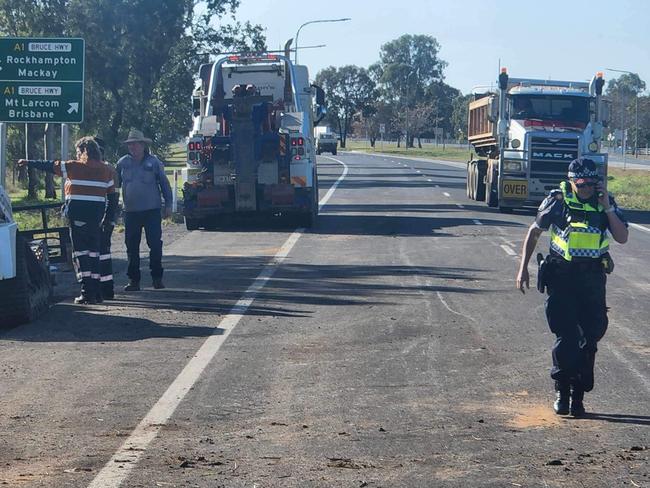 The Capricorn Highway was closed on Tuesday morning after a cattle truck rolled in the early hours of the morning. Photo: Darryn Nufer