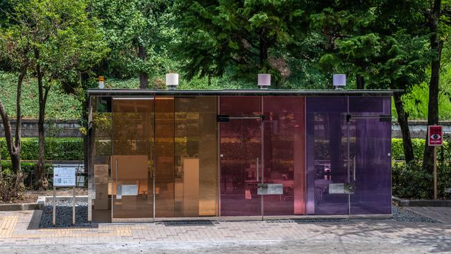 Standouts include Shigeru Ban’s beautiful glass cube, made with smart glass which turns opaque at the flick of a switch. Picture: Carl Court/Getty Images.