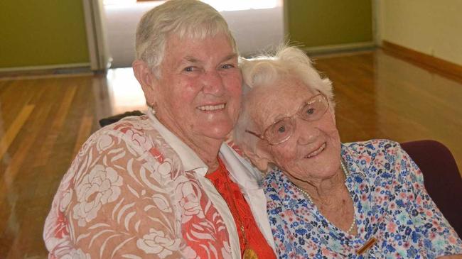 SMILES: Nanango Senior Citizens Society President Rita Abott with their oldest member, Ethel Ryan (102-years-old). Picture: Madeline Grace