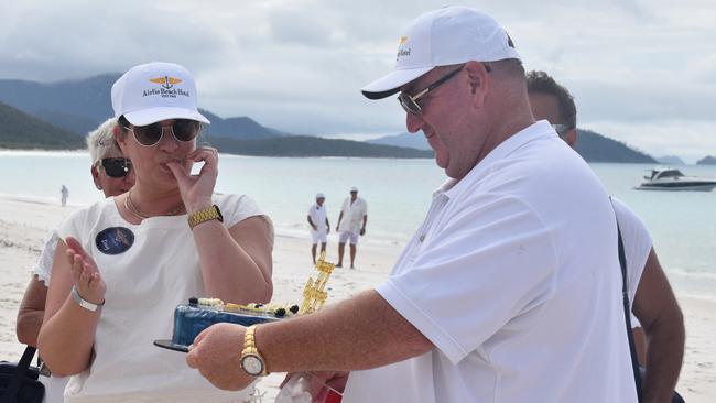 Owner of Airlie Beach Hotel Michael McFie was celebrating his 44th birthday on Whitehaven with 85 guests. Picture: Estelle Sanchez