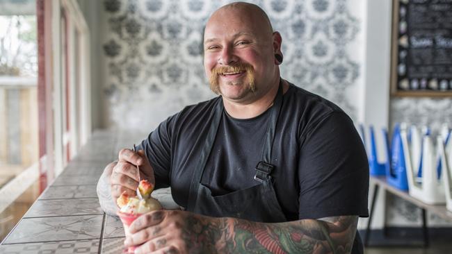 Local Pizza's Adam with a birthday cake sundae. Picture: EDDIE SAFARIK