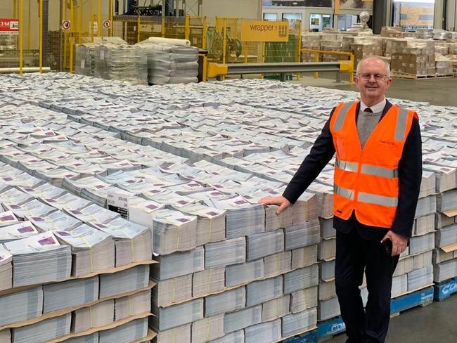 Australian Electoral Commissioner Tom Rogers at a referendum pamphlet printing site.