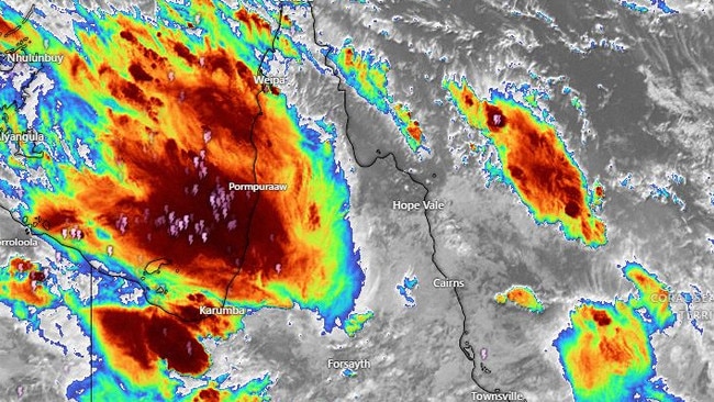 The radar at 11am today. Heavy rain is forecast for Far North Queensland across the weekend. Picture: BOM