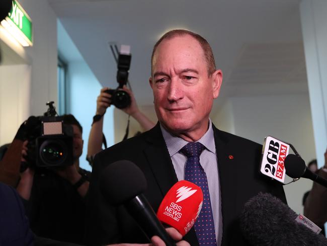 Senator Fraser Anning is questioned by the media in the wake of his controversial maiden speech. Picture: Kym Smith