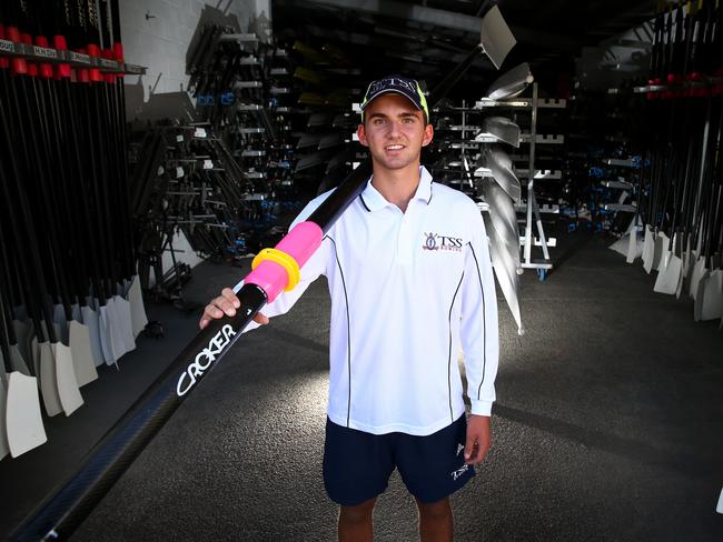 The Southport School first eight for rowing season. Crew member Charlie Cox is ready for the season to kick off. Pics Adam Head