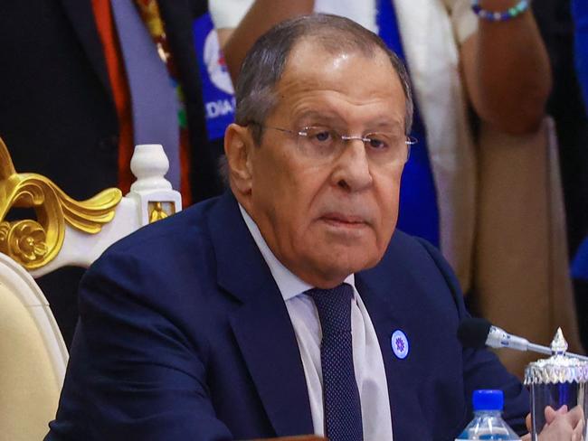 Russiaâs Foreign Minister Sergei Lavrov attends the East Asia Summit during the 40th and 41st Association of Southeast Asian Nations (ASEAN) Summits in Phnom Penh on November 13, 2022. (Photo by Handout / RUSSIAN FOREIGN MINISTRY / AFP) / RESTRICTED TO EDITORIAL USE - MANDATORY CREDIT "AFP PHOTO / Russian Foreign Ministry " - NO MARKETING NO ADVERTISING CAMPAIGNS - DISTRIBUTED AS A SERVICE TO CLIENTS