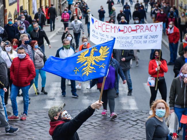 Polish citizens protest against the ongoing closure of the Polish Czech border. Picture: Getty