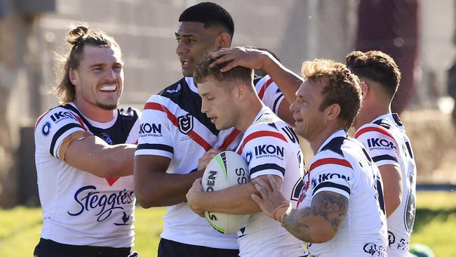 Sam Walker after scoring a try against the Raiders. Picture: Mark Evans/Getty