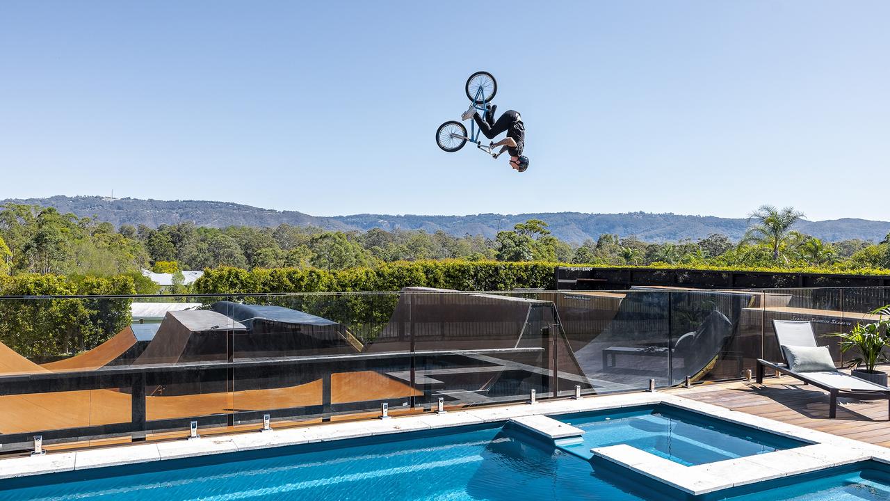 BMX gold medallist Logan Martin gets in some practice at his Qld home. Picture: Luke Marsden.