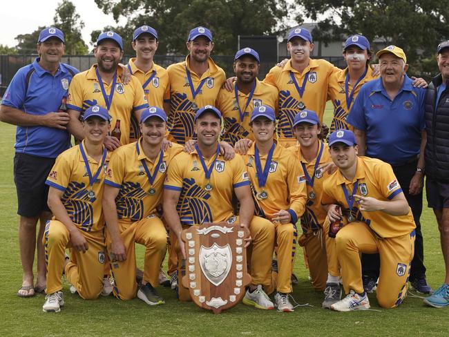 South East CA cricket GF: East Sandringham v Bentleigh Uniting. East Sandringham players celebrate their win. Picture: Valeriu Campan