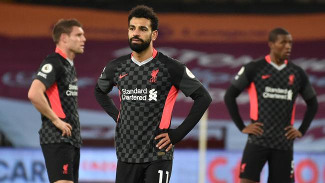 Liverpool’s Mohamed Salah is shell-shocked after the 7-2 loss to Aston Villa