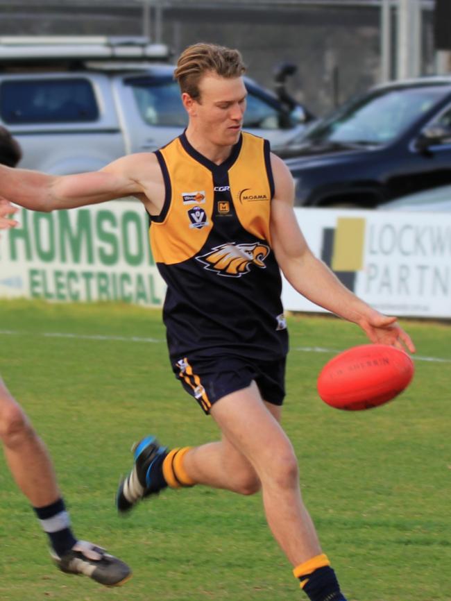 Josh Mellington playing for Echuca United in 2019 where he kicked more than 100 goals.