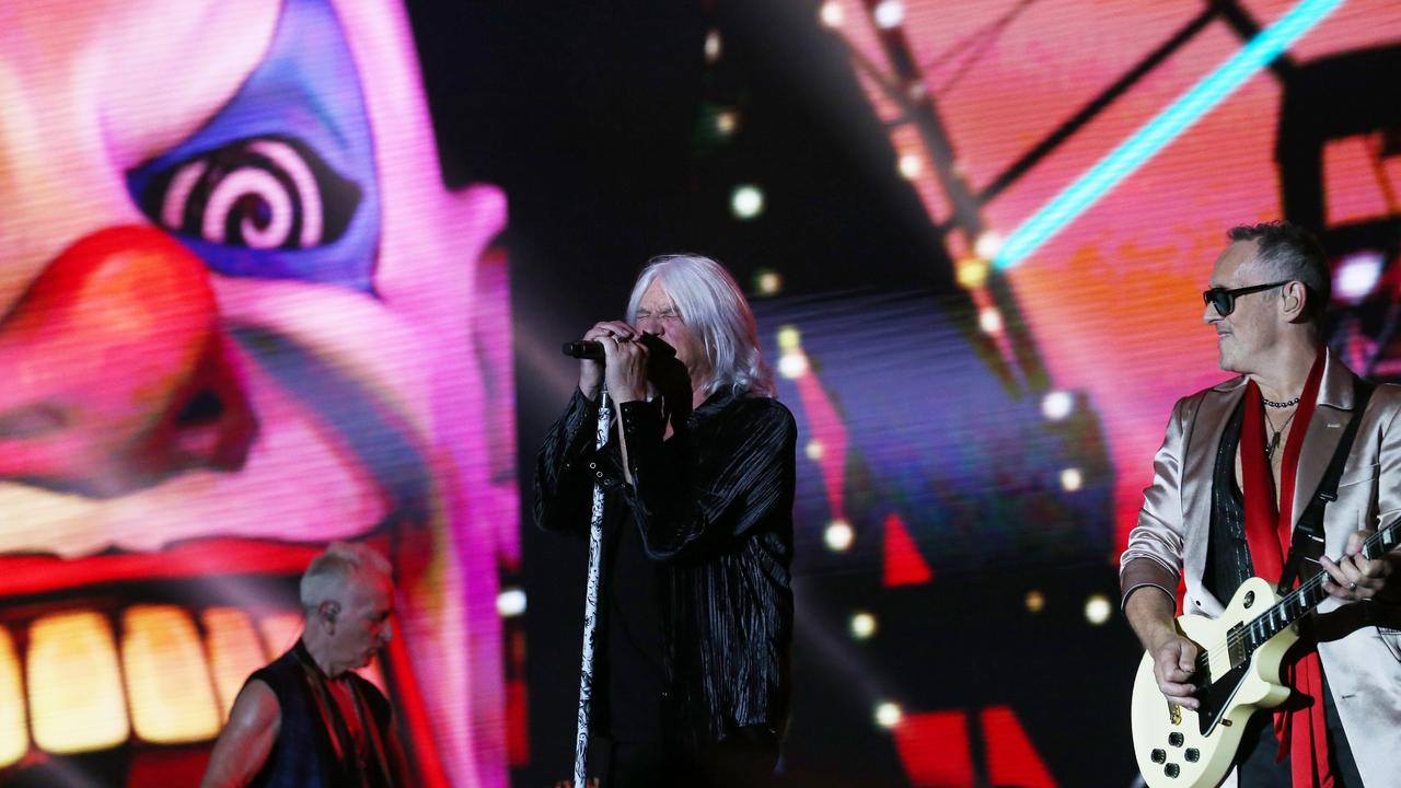 Def Leppard’s Joe Elliott performing on stage at Suncorp Stadium. Photo: Stephen Archer.