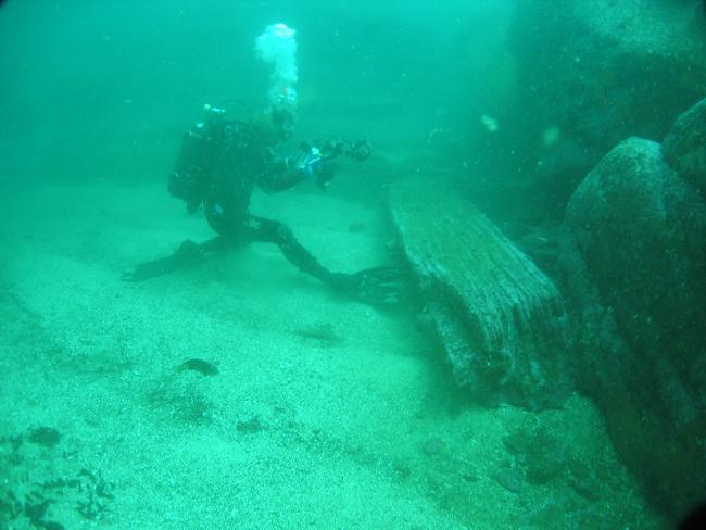 A diver on the wreck of the Catherine Adamson. Picture Australian National Maritime Museum