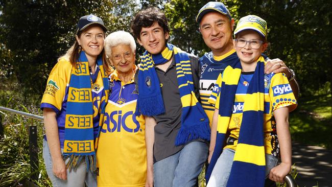 Rennee and Jason McClintock (far left and fourth from left) with his mum Josephine McClintock and their children Lucas and Monique. Picture: Richard Dobson