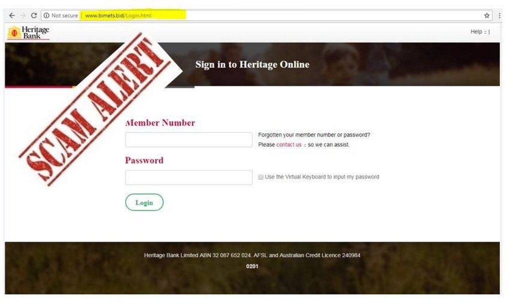 An image of the fake website, with the web address highlighted in yellow. Picture: Contributed