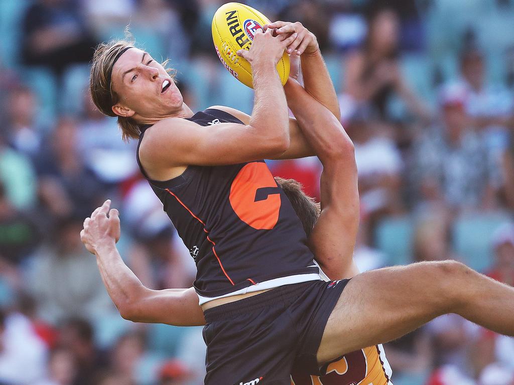 GiantÕs Will Setterfield marks during the AFL X match played between the GWS Giants  and Brisbane Lions at Allianz Stadium, Sydney. Picture. Phil Hillyard