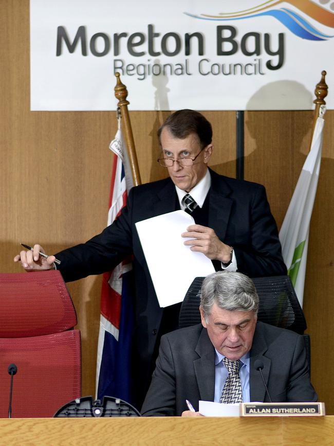 Moreton Bay Regional Council is handing down the 2017/20/18 budget cat the Strathpine Council chambers, Strathpine. Former CEO Daryl Hitzman with Mayor Allan Sutherland. Picture: Bradley Cooper.